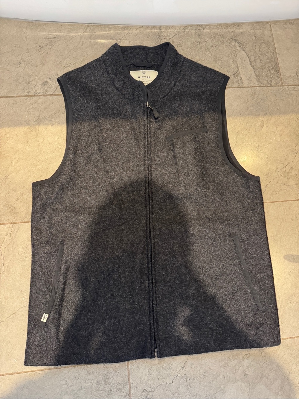 Charcoal Ritter Wool Blend Zip Vest - Men's